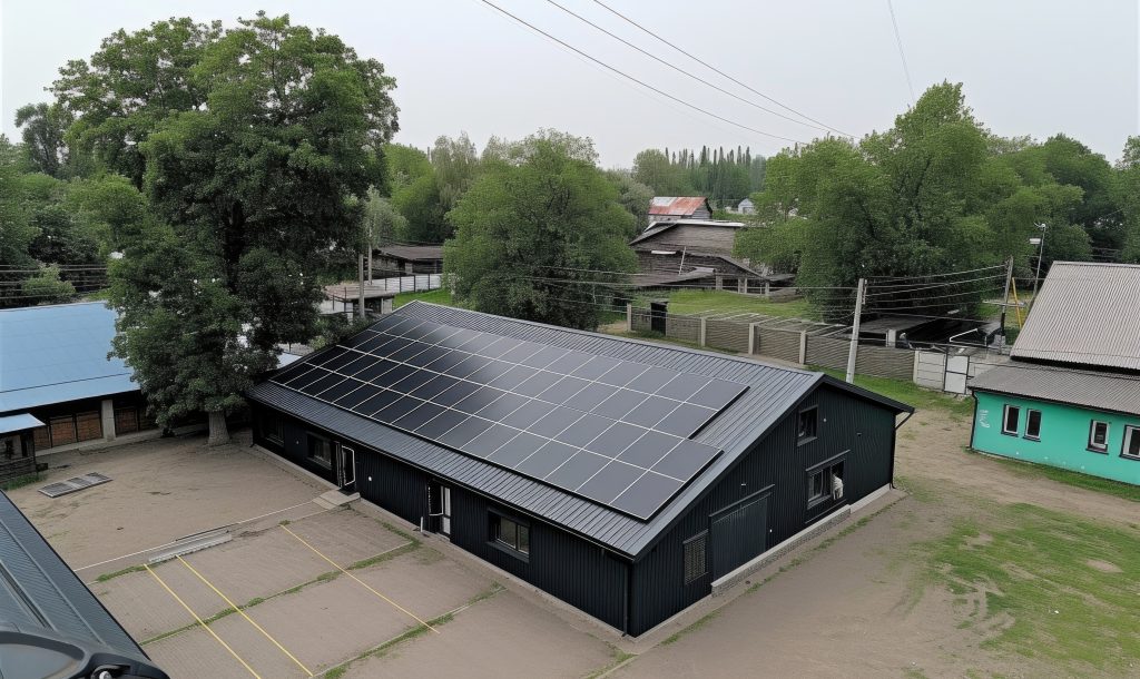 solar panels installed on the roof of a residential building in the village