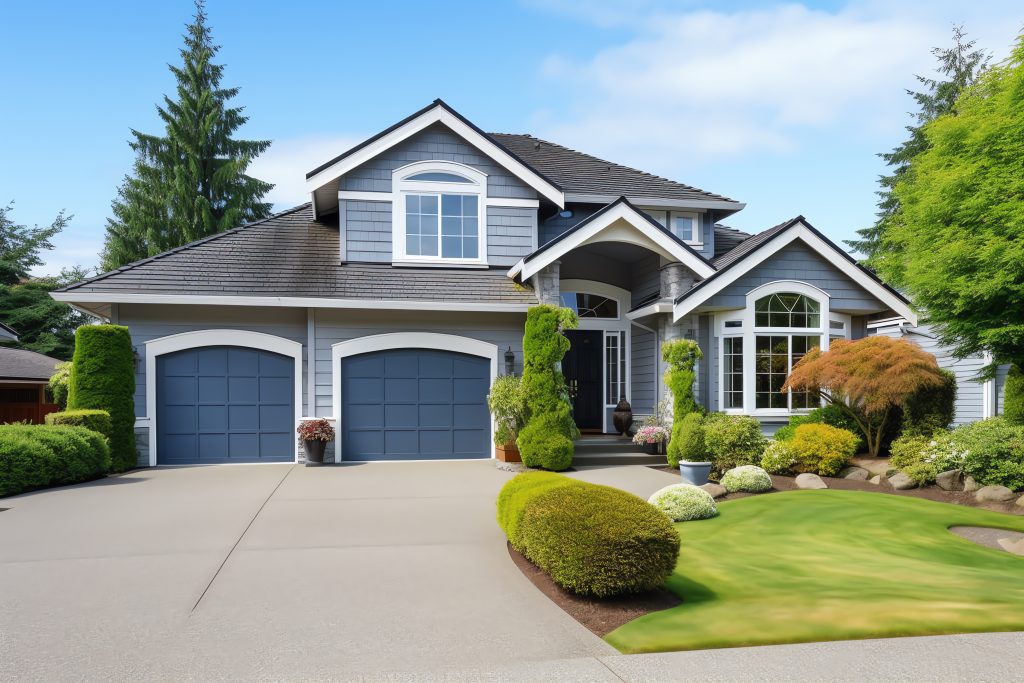 exterior front facade of new modern american house style, reside