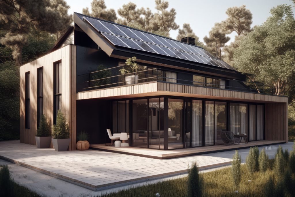 modern house with solar panels generative ai