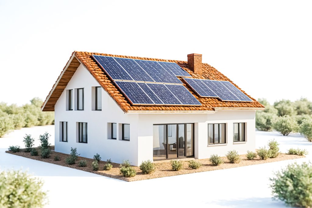 vecteezy modern white house with solar panels on roof 48164959