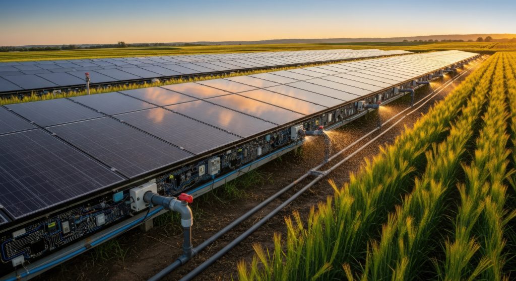 vecteezy solar panels in a field at sunset 71964777