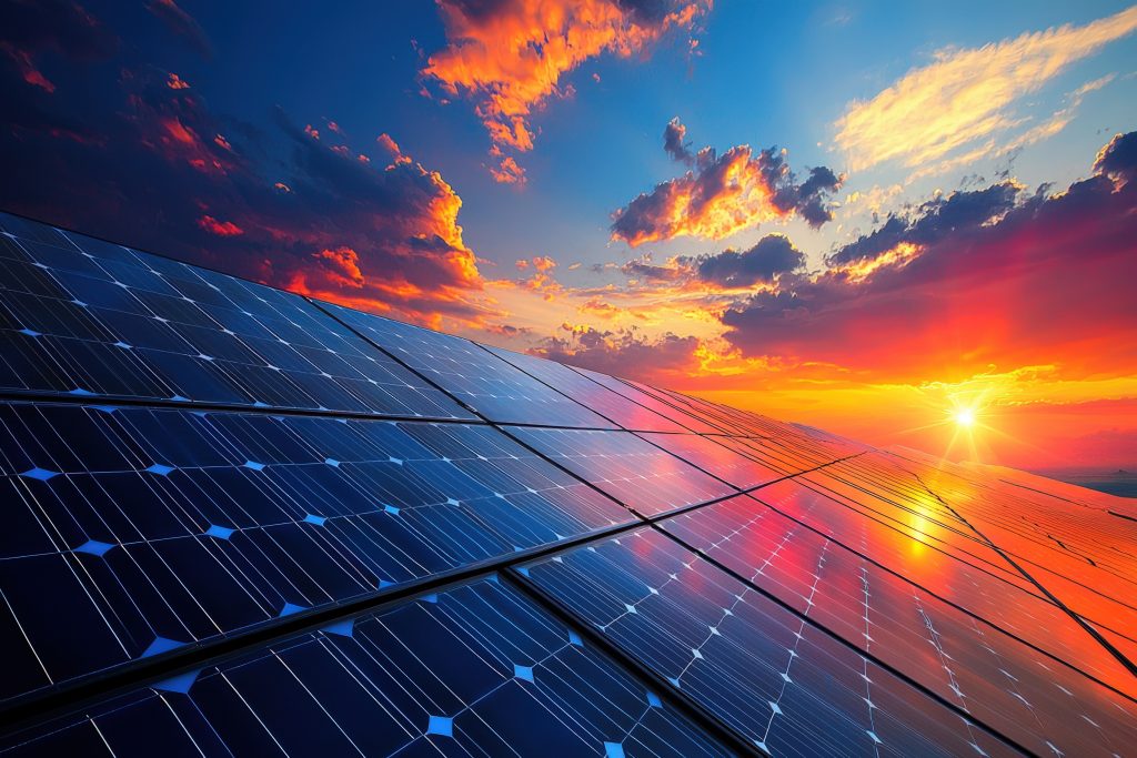 vecteezy solar panels reflecting a colorful sunset sky at sunrise 71124540